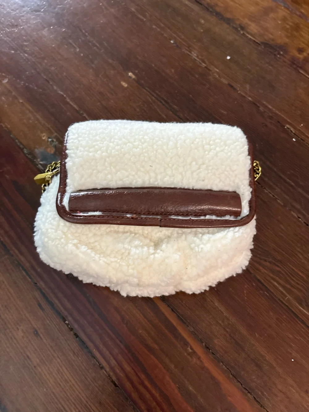 Anthropologie cream brown shearling mini crossbody bag purse handbag
